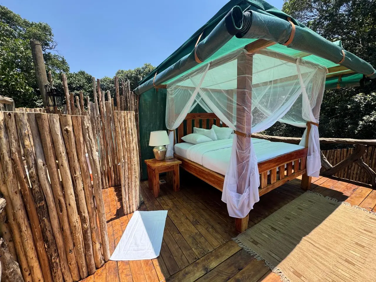 Starbed open-air deck with bamboo privacy screen